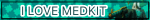 a blinkie that switches between lighter and darker shades of teal and says "i love medkit" with medkit from phighting next to it a blinkie that switches between lighter and darker shades of teal and says "i love medkit" with medkit from phighting next to it